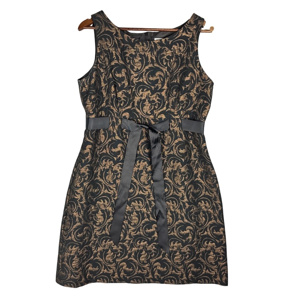 Jessica Howard Dress Womens 14 Petite Black Gold Cocktail Formal sheath Short
